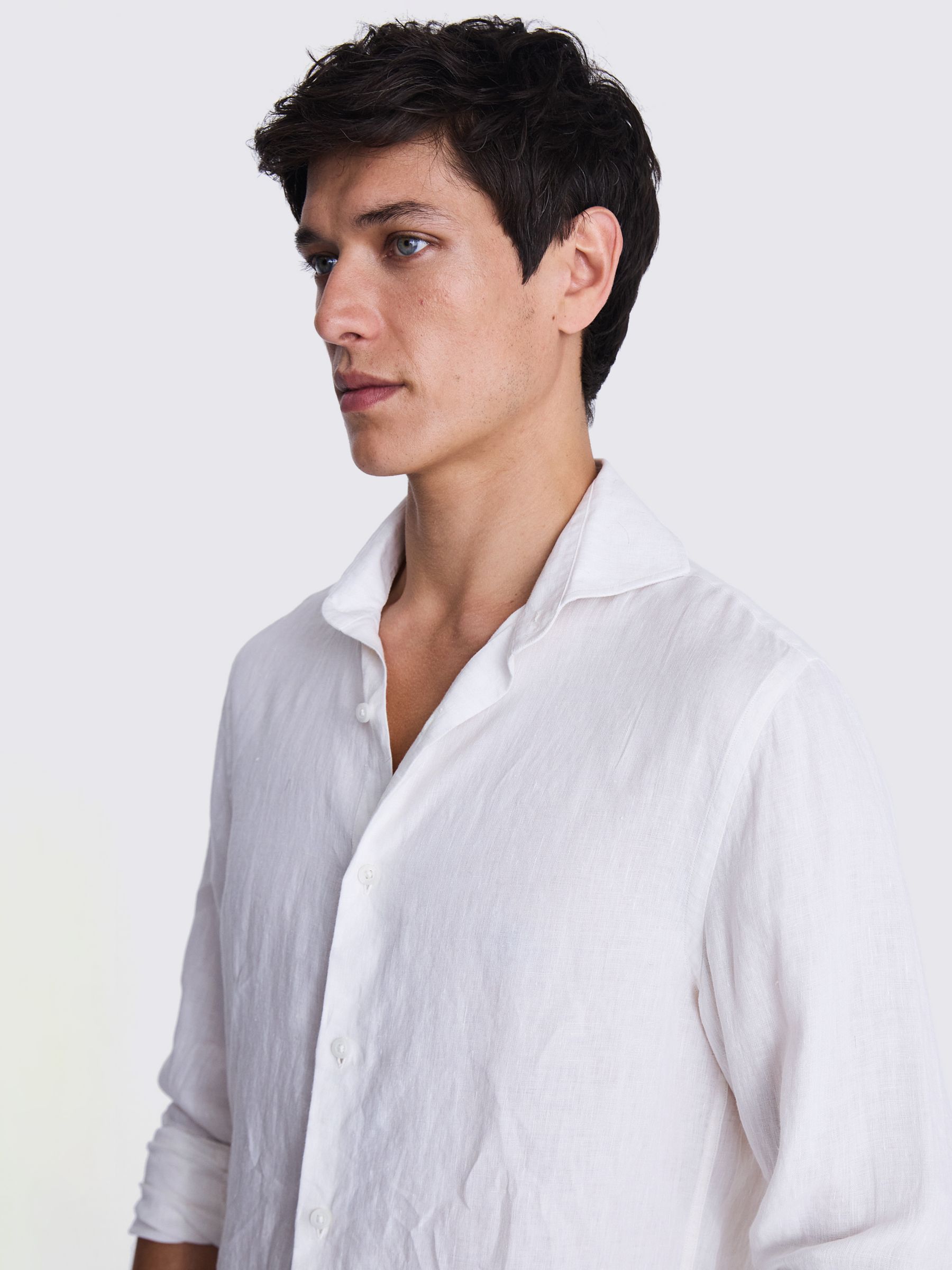 Moss Tailored Fit Linen Shirt, White, XXL