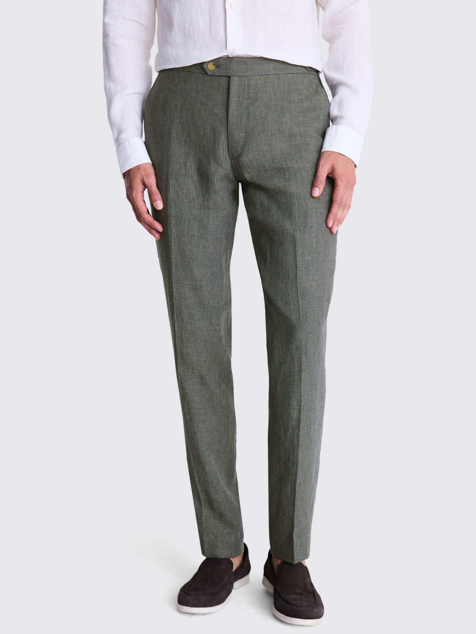 Buy Moss Slim Fit Puppytooth Linen Trousers, Green Online at johnlewis.com