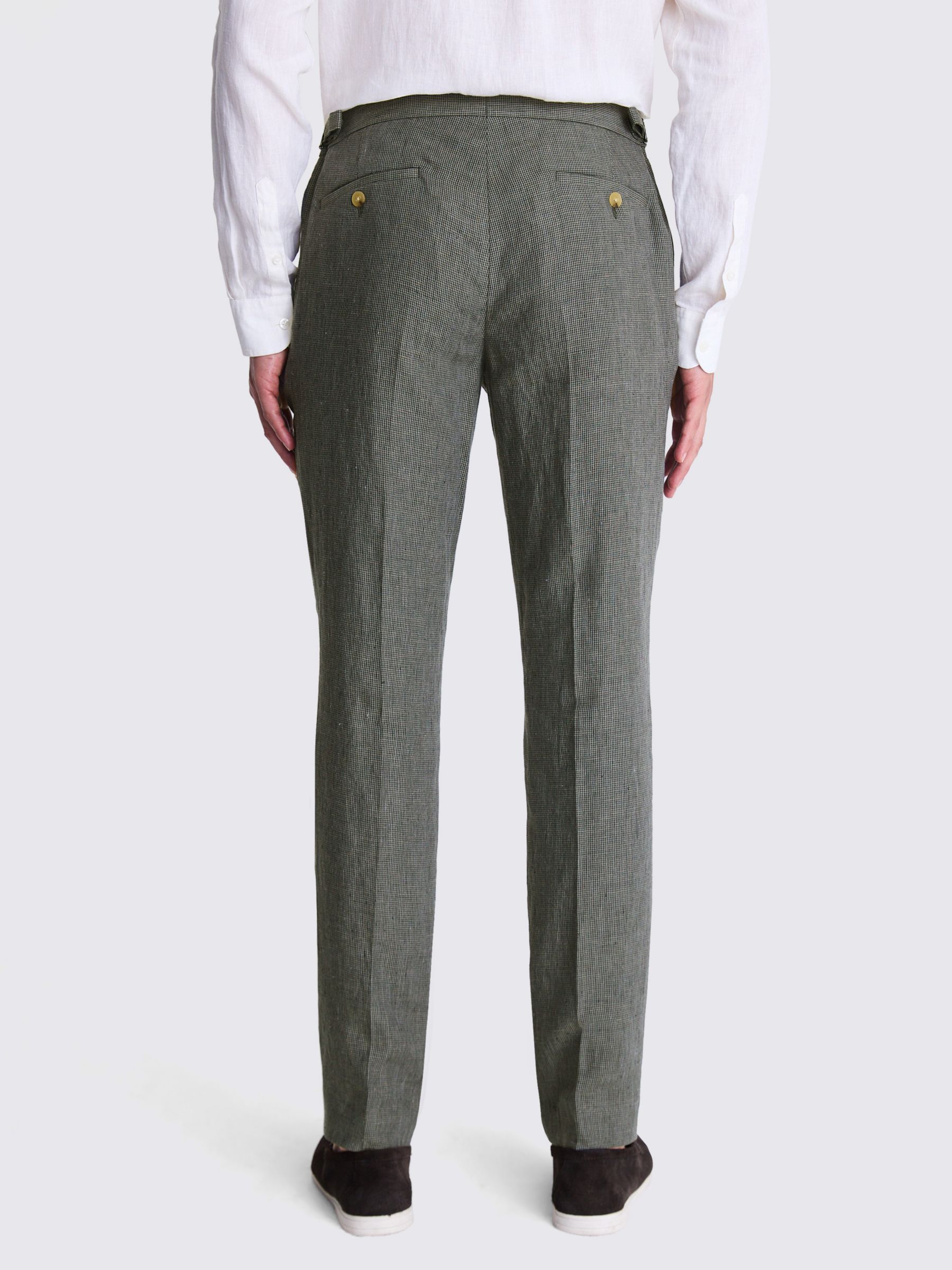Moss Slim Fit Puppytooth Linen Trousers, Green, 30R
