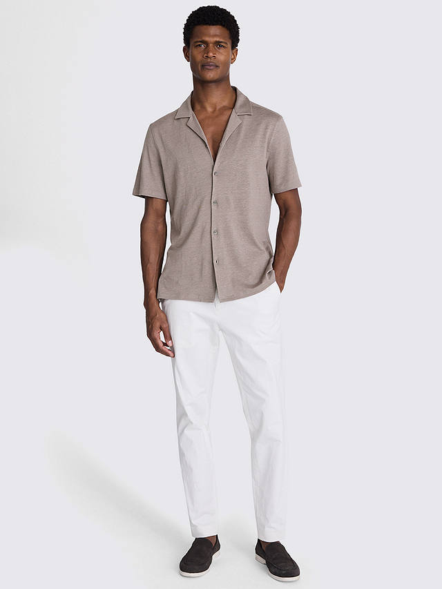 Moss Linen Blend Knitted Cuban Collar Shirt, Beige