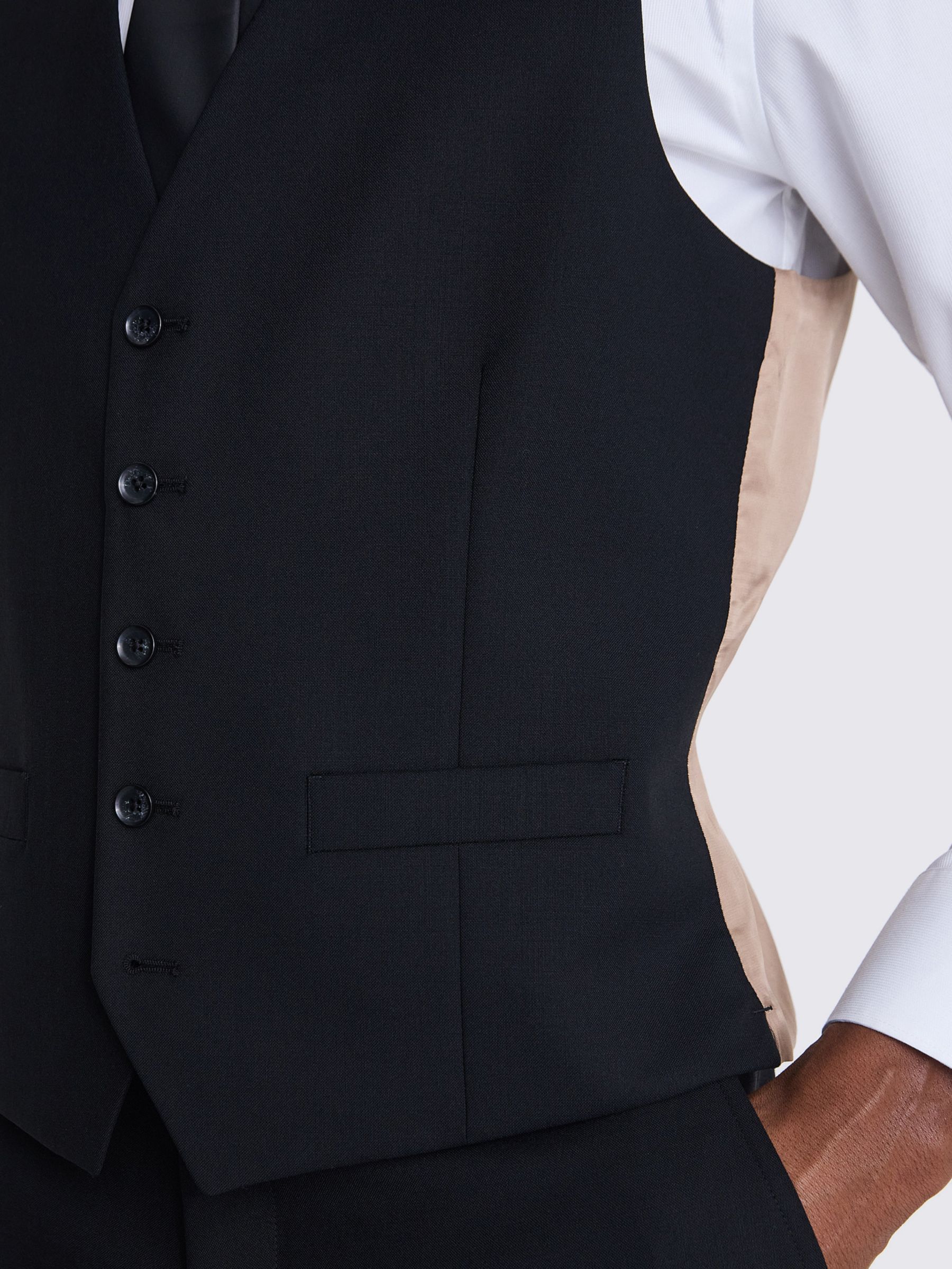 Moss x Barberis Italian Tailored Fit Half Lined Waistcoat, Black, 36R