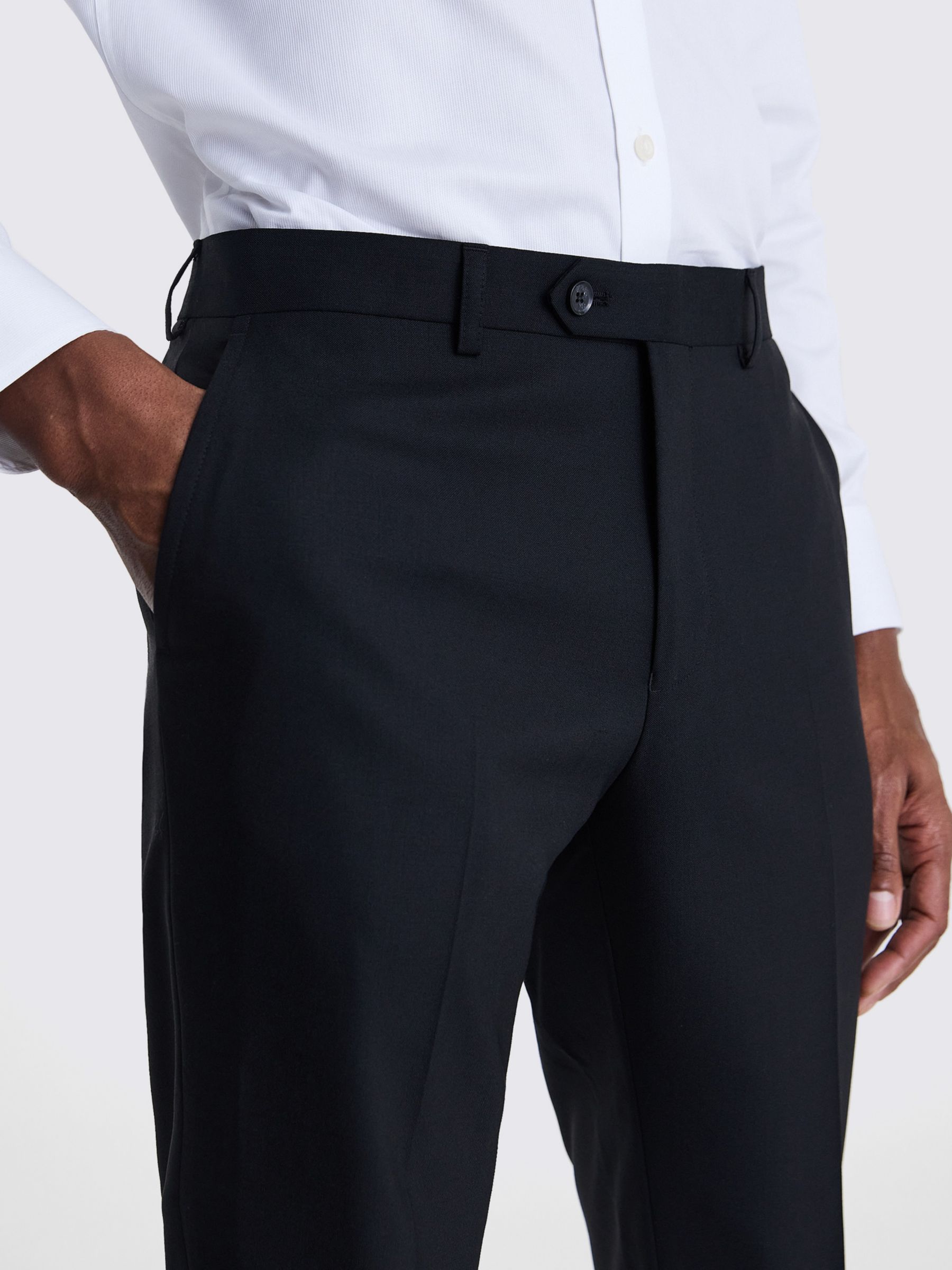 Moss x Barberis Italian Tailored Fit Half Lined Trousers, Black, 30R