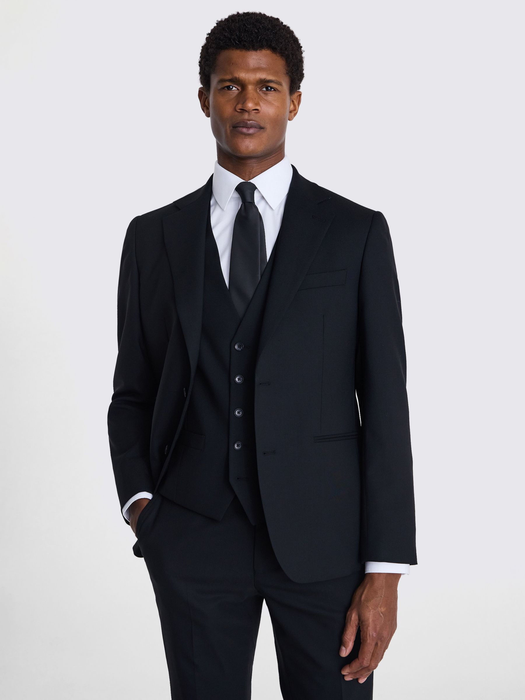 Moss x Barberis Italian Tailored Fit Half Lined Jacket, Black