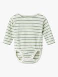 Polarn O. Pyret Baby Organic Cotton Bretton Stripe Bodysuit, White/Green