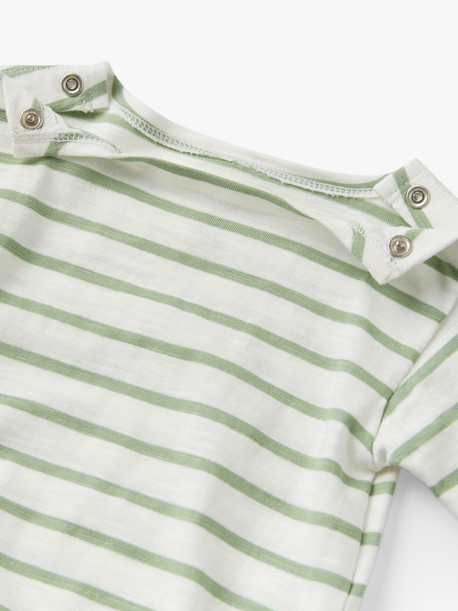 Polarn O. Pyret Baby Organic Cotton Bretton Stripe Bodysuit, White/Green, 1-2 months