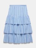 Mint Velvet Striped Cotton Tiered Midi Skirt, Blue/White