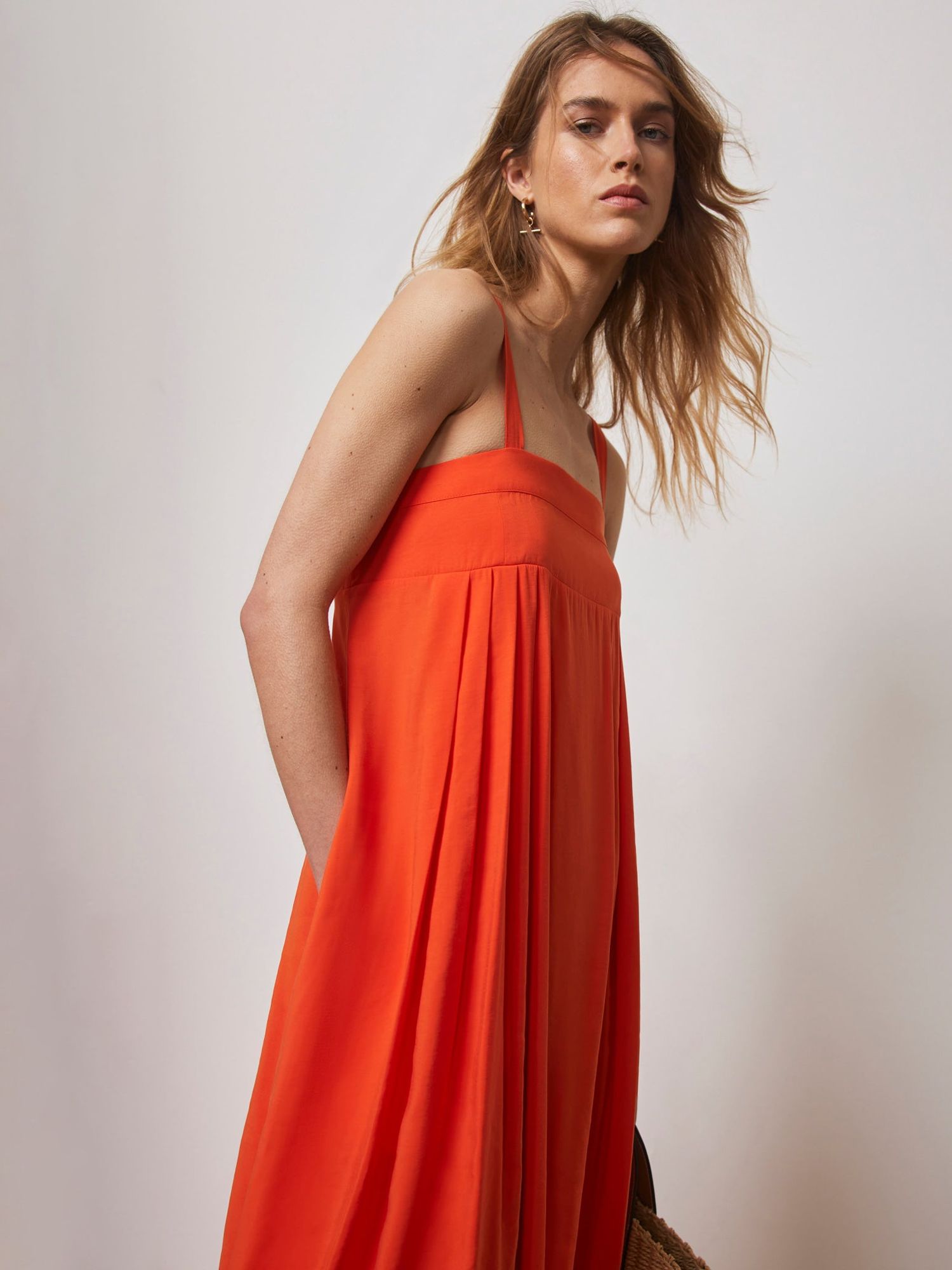 Mint Velvet Sun Midi Dress, Orange, XS