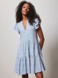 Mint Velvet Spot Print Tiered Mini Dress, Blue/Ivory