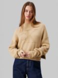 Calvin Klein Jeans Logo Intarsia Organic Cotton Blend Jumper, Pale Khaki