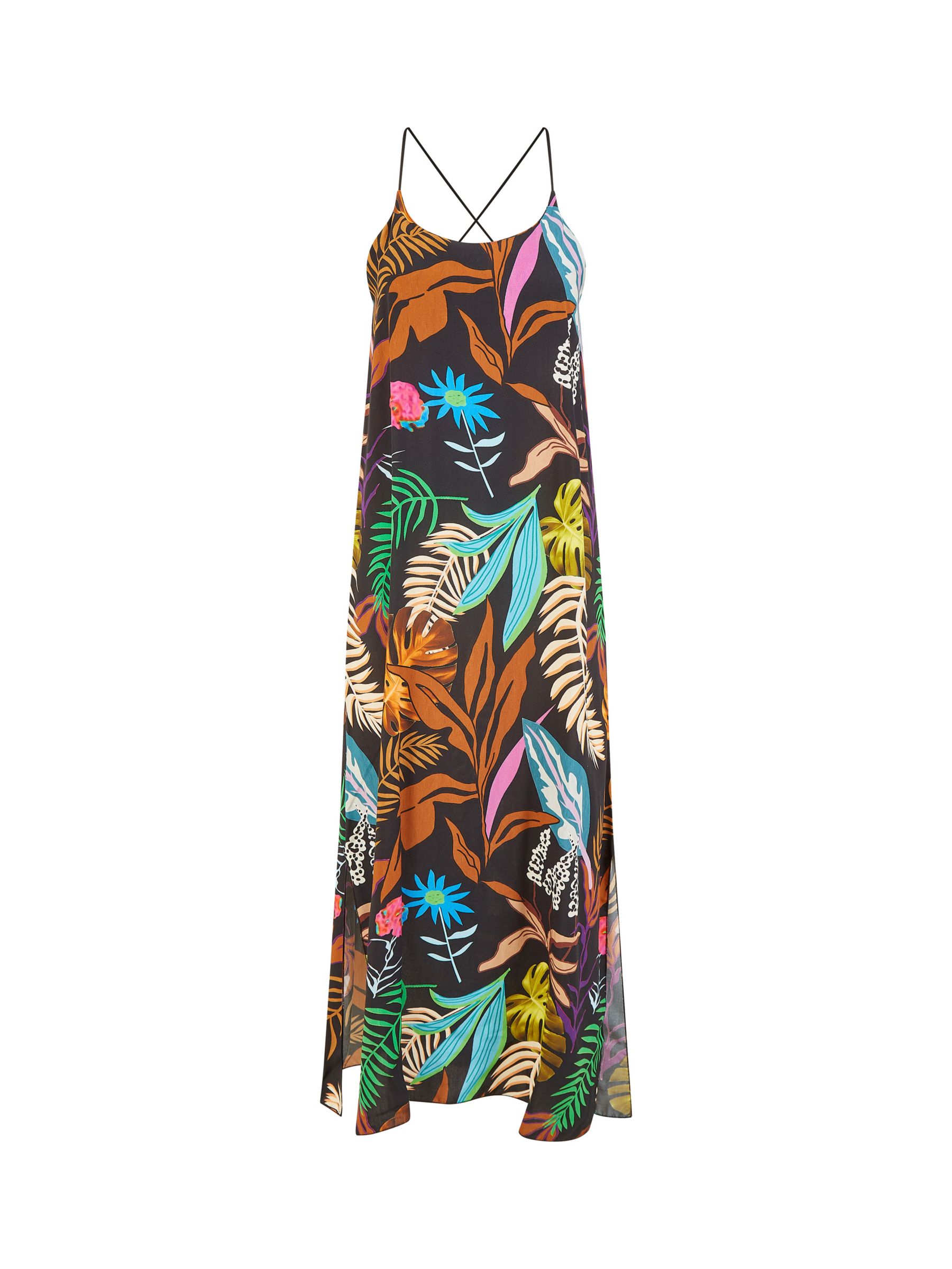 Yumi Tropical Print Strappy Maxi Dress, Black/Multi, S
