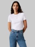 Calvin Klein Woven Logo Ribbed T-Shirt, Bright White