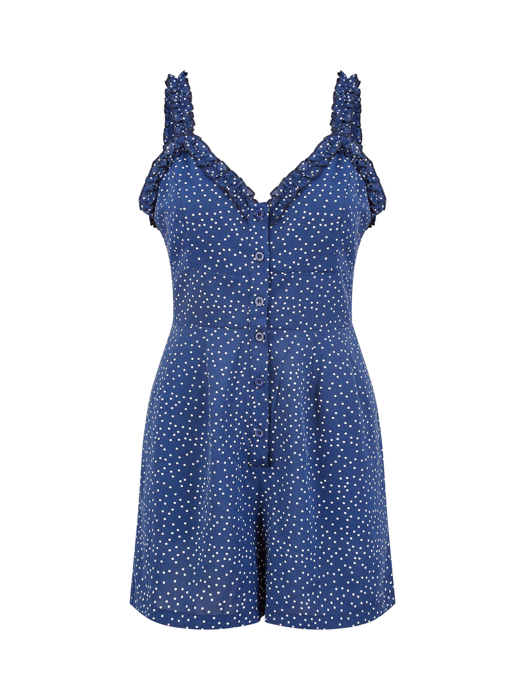 Mela London Spot Button Up Playsuit, Navy, 8