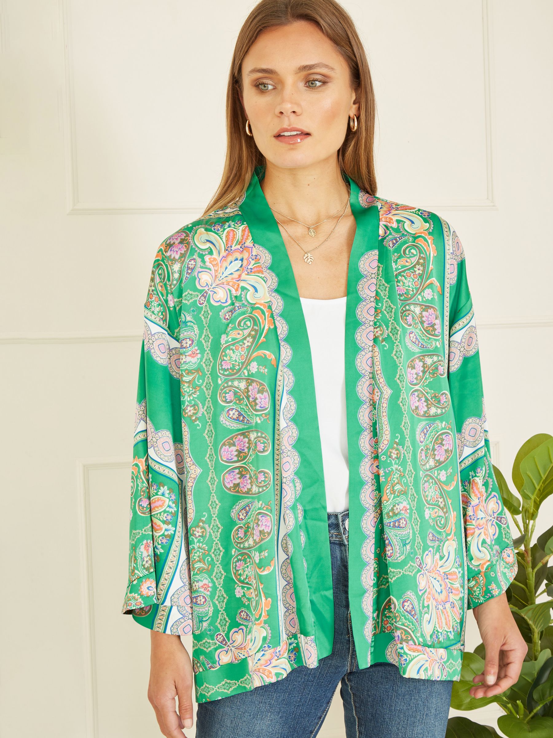 Mela London Paisley Print Kimono, Green/Multi, 8