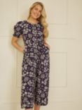 Mela London Floral Ruched Sleeves Jumpsuit, Navy