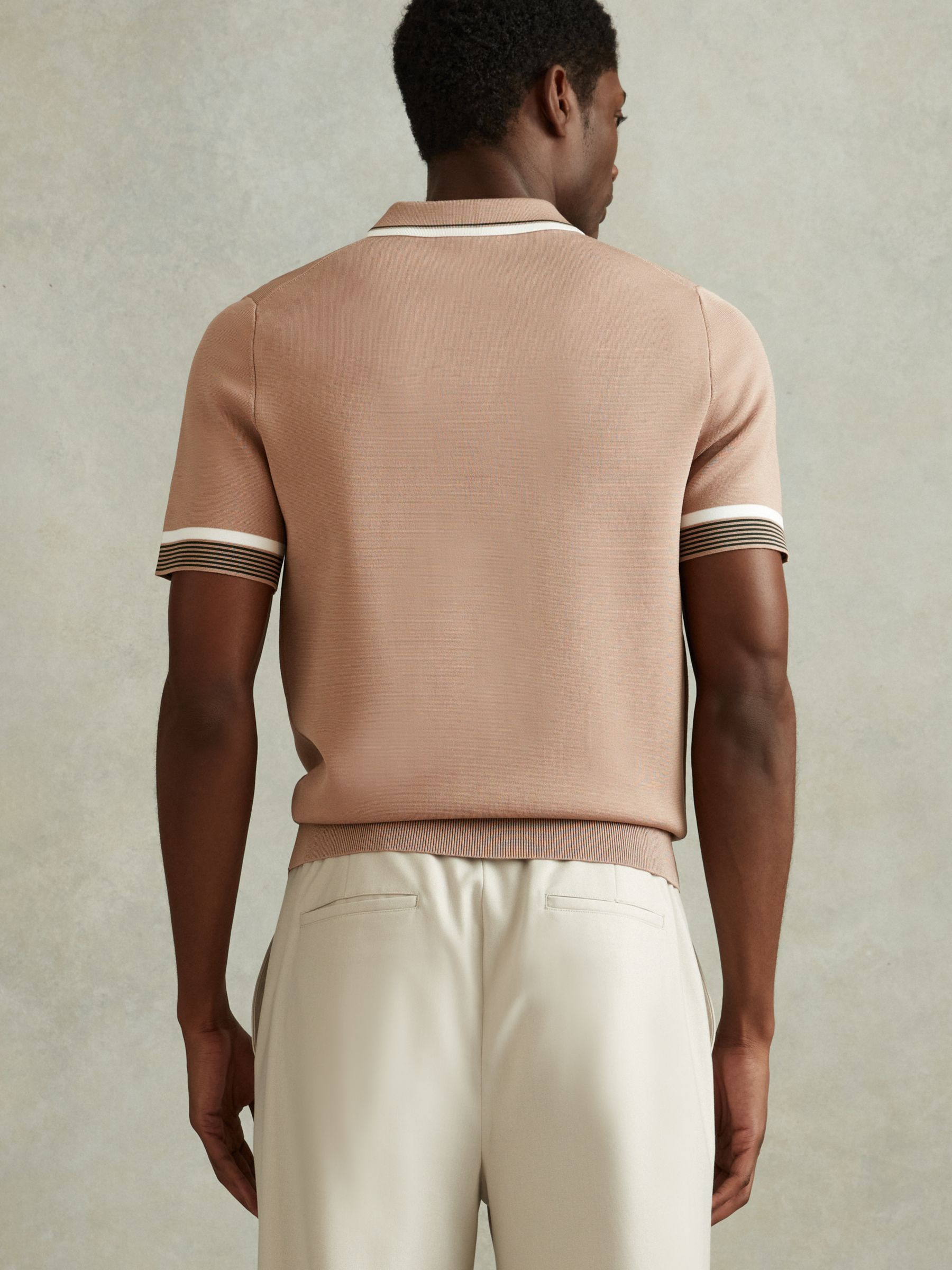 Buy Reiss Chelsea Short Sleeve Tipped Half Zip Polo Top, Warm Taupe Online at johnlewis.com