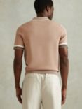 Reiss Chelsea Short Sleeve Tipped Half Zip Polo Top, Warm Taupe