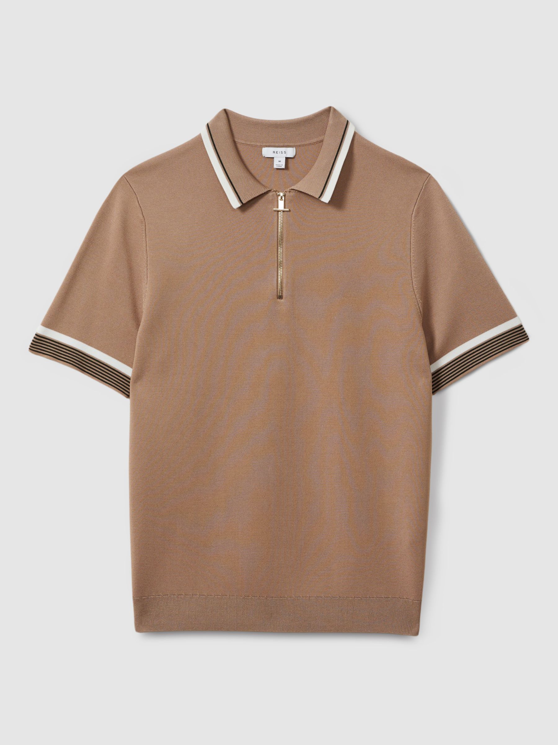 Buy Reiss Chelsea Short Sleeve Tipped Half Zip Polo Top, Warm Taupe Online at johnlewis.com
