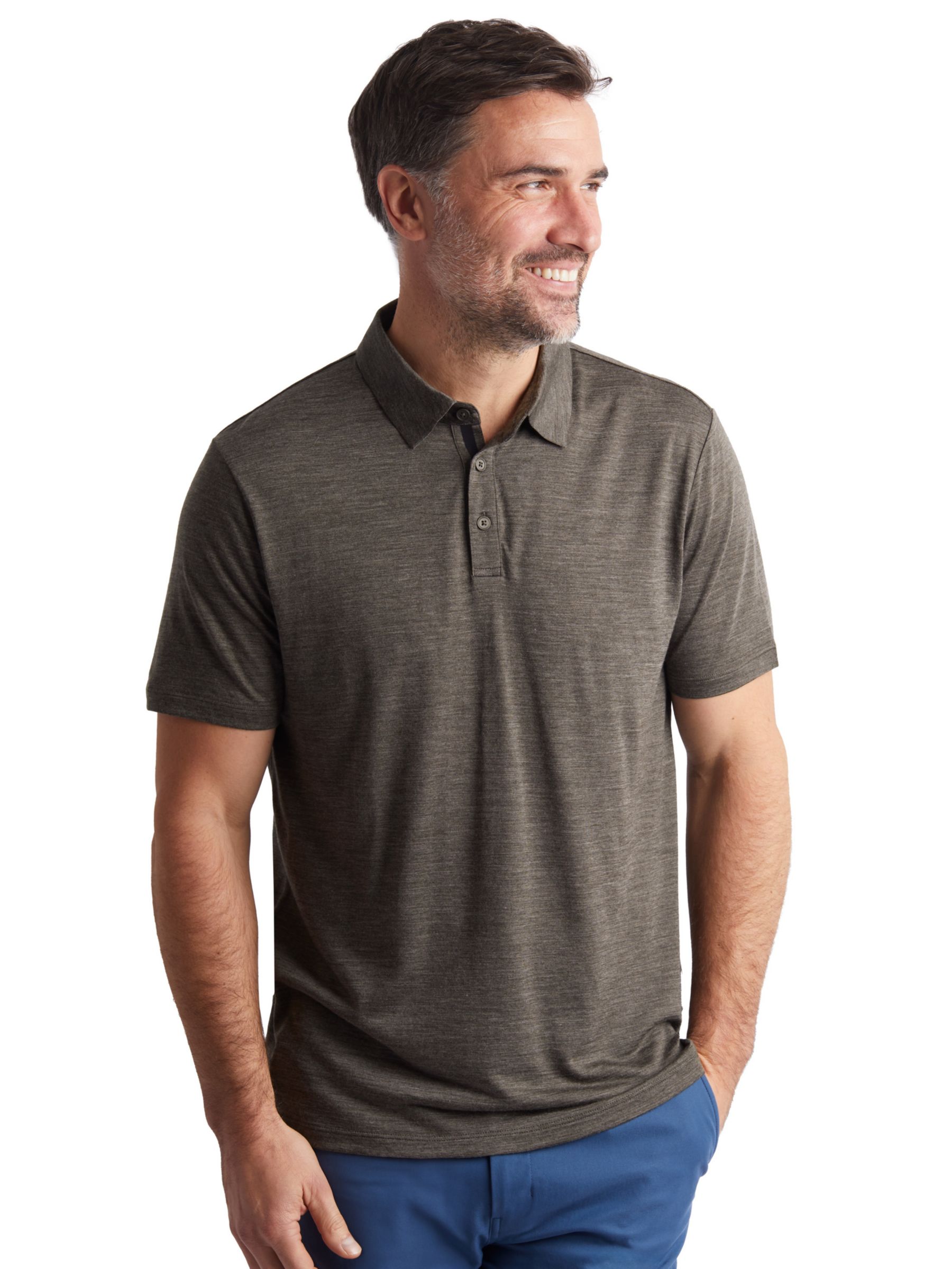 Rohan Merino Cool Short Sleeve Polo Shirt, Dark Olive Brown, S