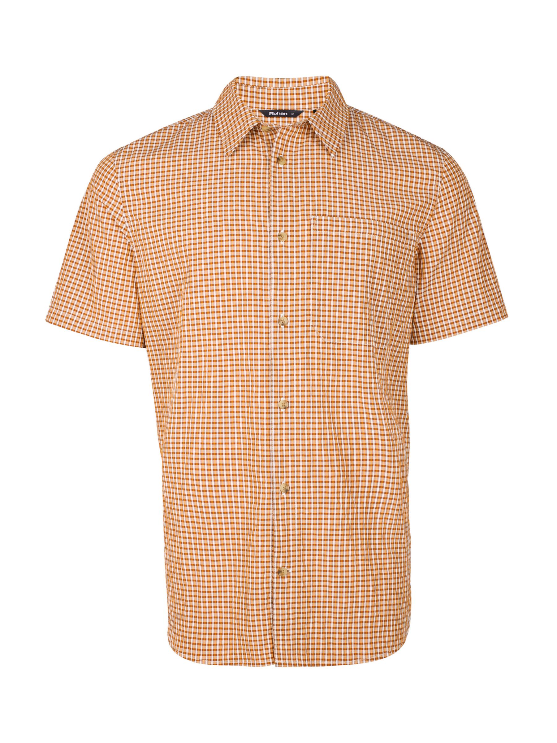 Rohan Isle Short Sleeve Seersucker Gingham Shirt, Sunset Orange, S