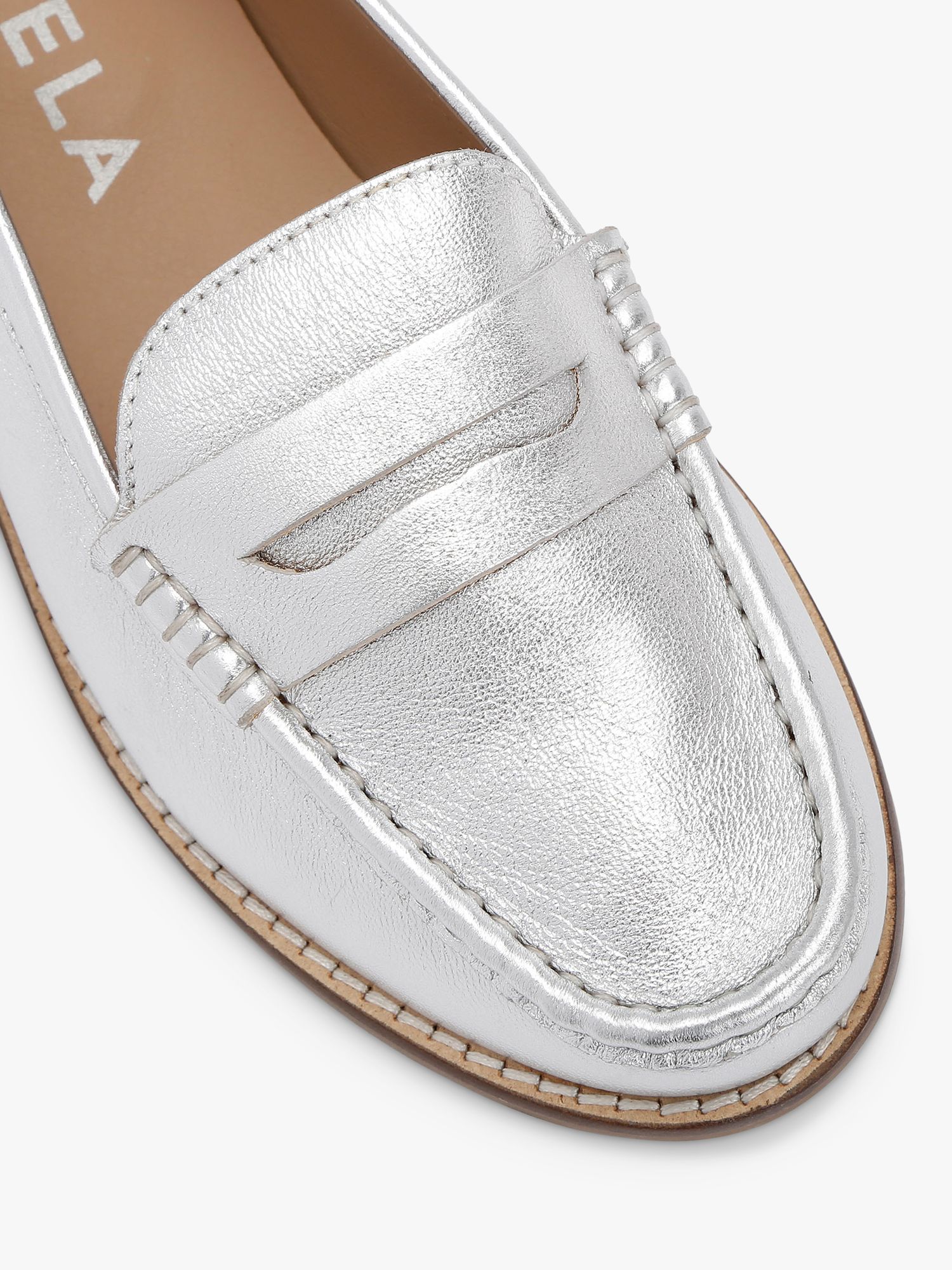 Carvela Crackle Metallic Leather Loafers, Silver, 3