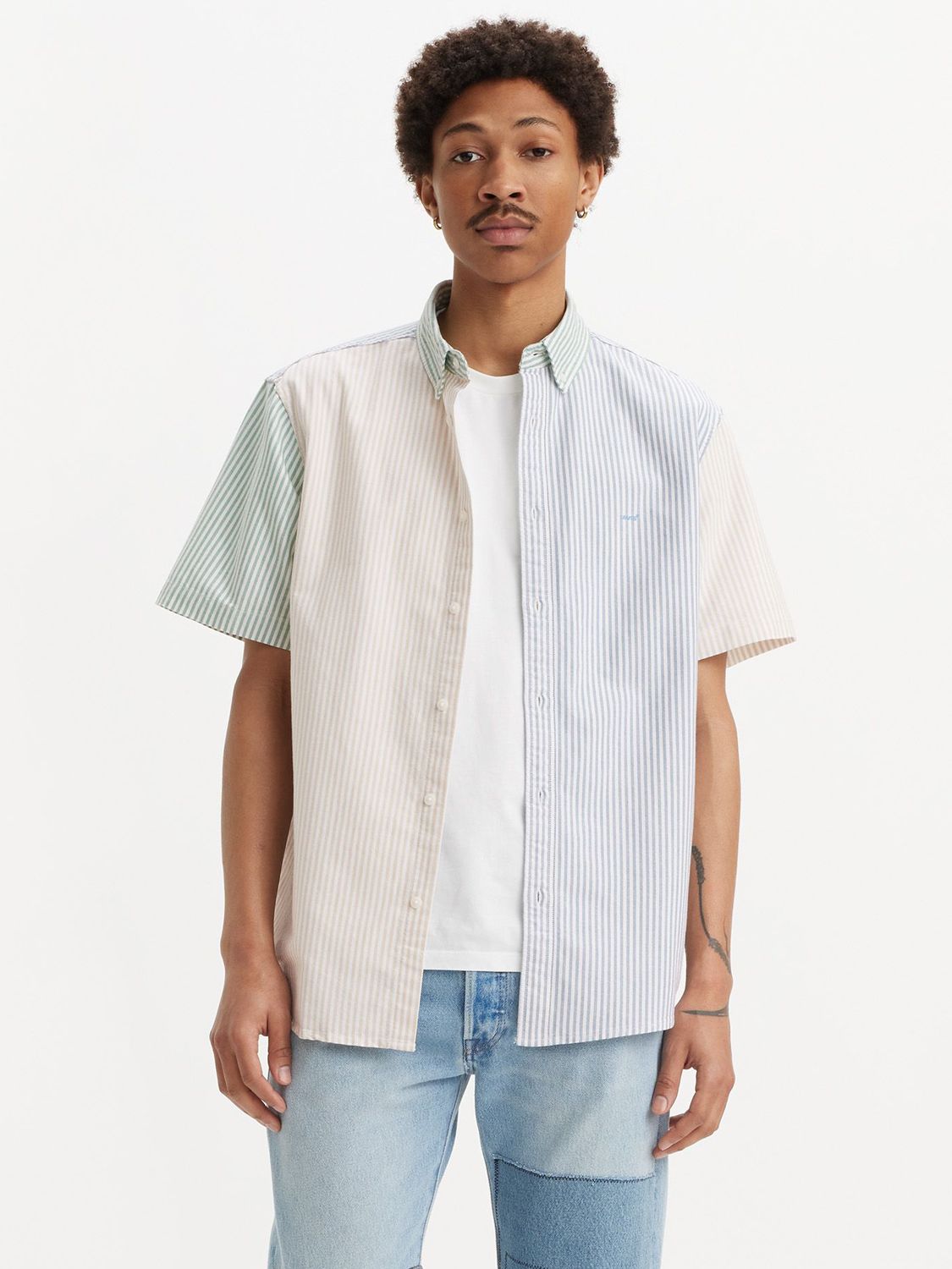 Levi's Authentic Stripe Button Down Short Sleeve Shirt, White/Multi, S