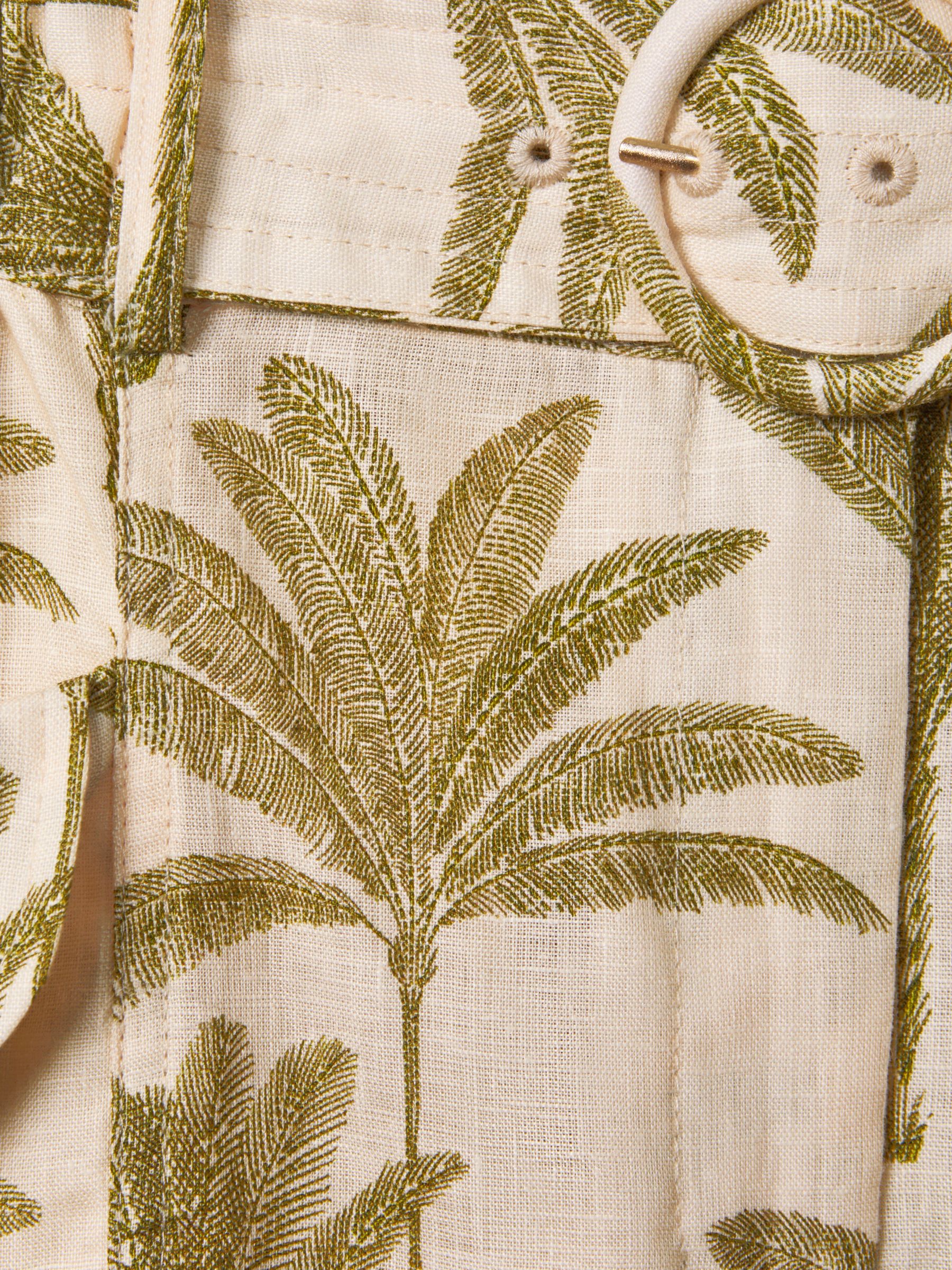 Reiss Cali Palm Print Linen Shorts, Stone/Khaki, 6