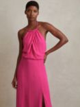 Reiss Elliana Halterneck Midi Dress, Pink