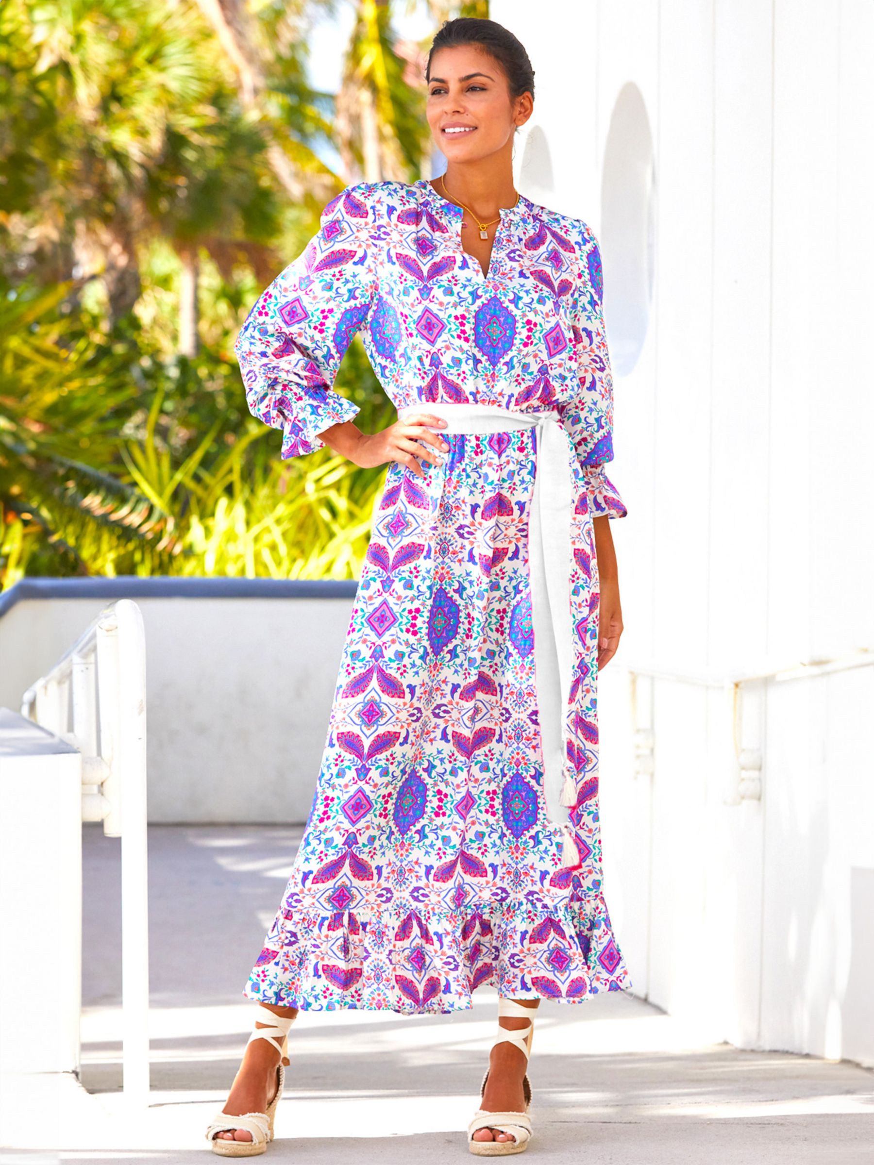 Aspiga Maeve Damask Print Satin Maxi Dress, Cream/Multi, M