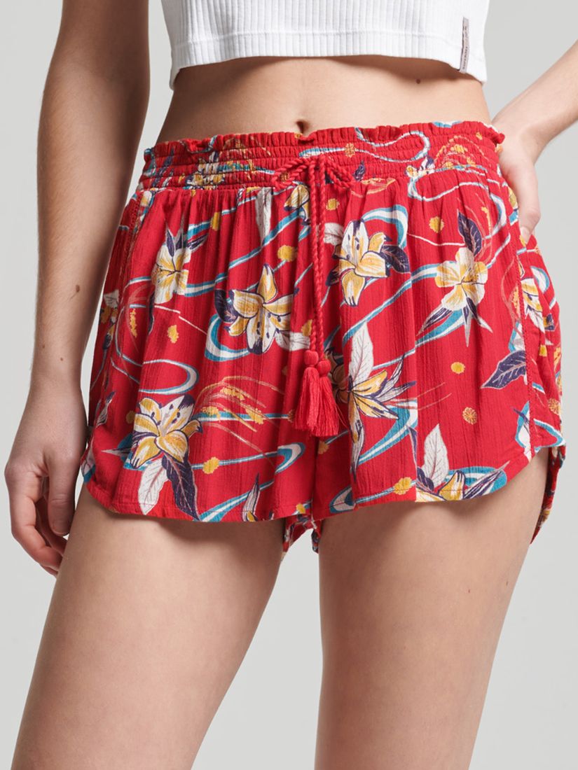 Superdry Vintage Beach Printed Shorts, Red Lily/Multi, 14