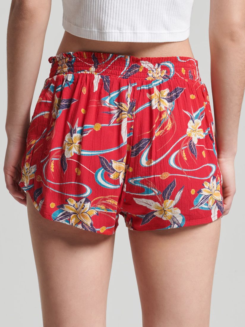 Superdry Vintage Beach Printed Shorts, Red Lily/Multi, 14