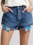 Superdry Vintage High Rise Cut Off Shorts, Madison Mid Blue