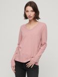 Superdry Long Sleeve Jersey V-Neck Top, Mesa Rose Pink