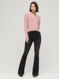 Superdry Long Sleeve Jersey V-Neck Top, Mesa Rose Pink