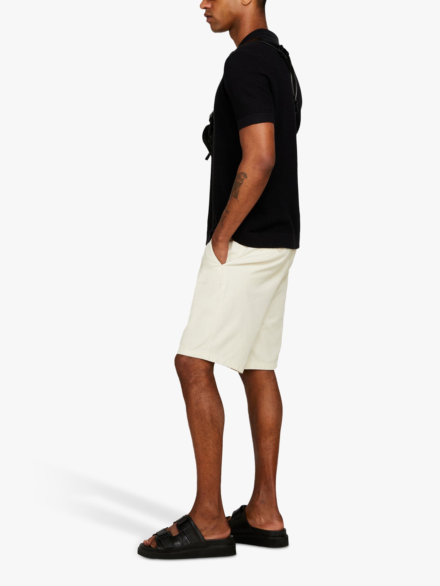 SISLEY Knitted Linen Blend Polo Shirt, Black, S