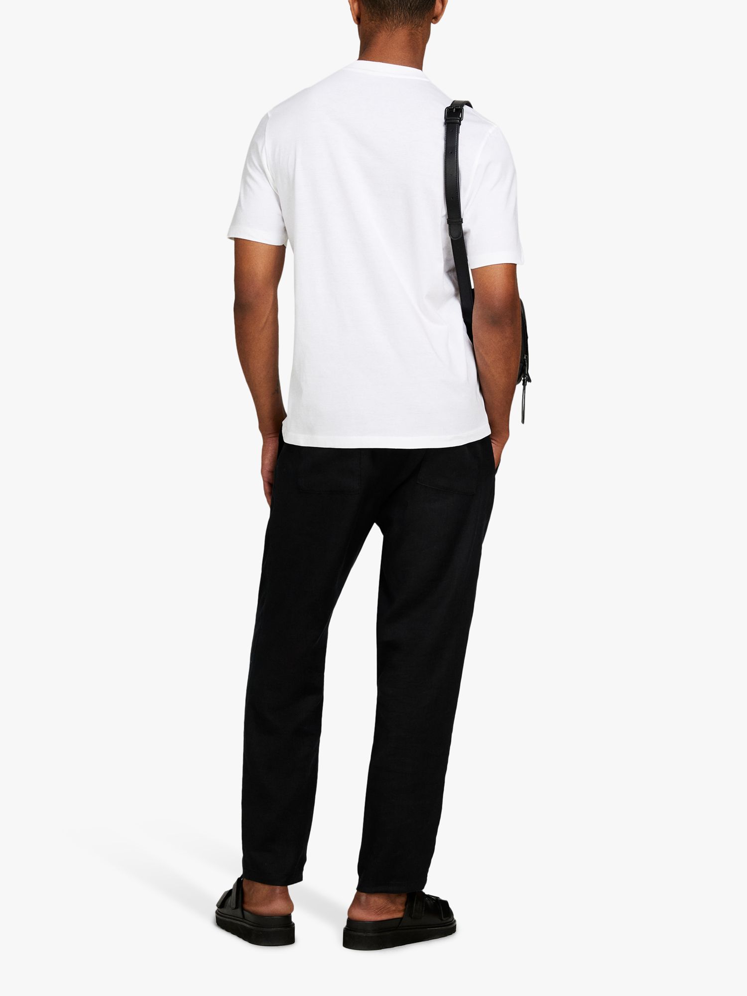 SISLEY Organic Ribbed Crew Neck Cotton T-Shirt, White/Black, XXL