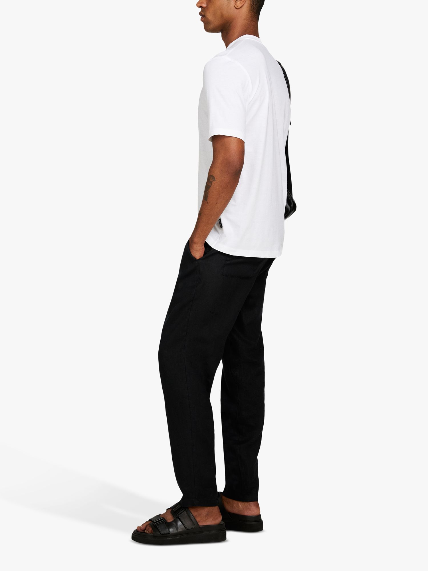SISLEY Organic Ribbed Crew Neck Cotton T-Shirt, White/Black, XXL