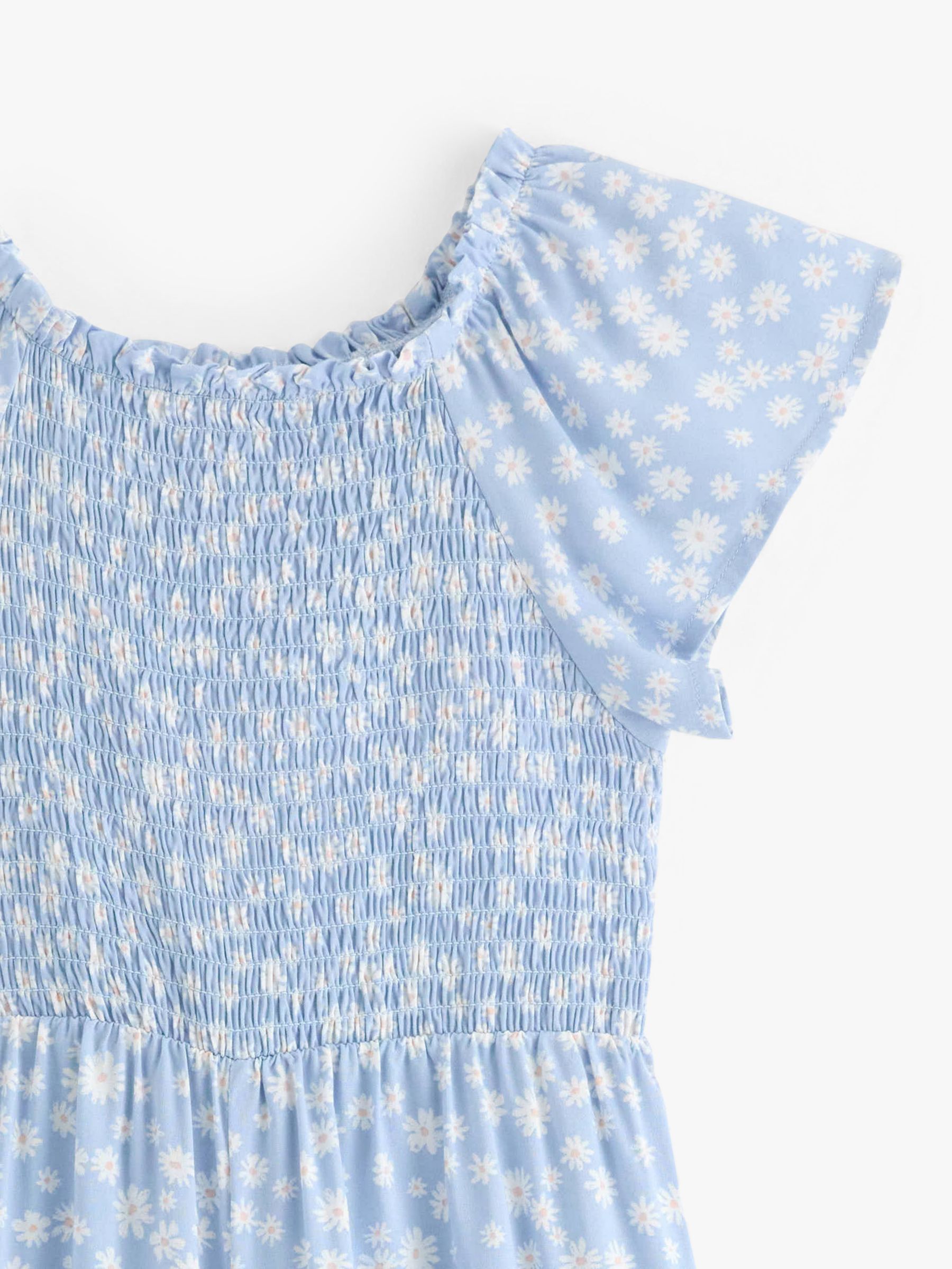 Lindex Kids' Floral Print Smock Jumpsuit, Light Blue, 7-8 years