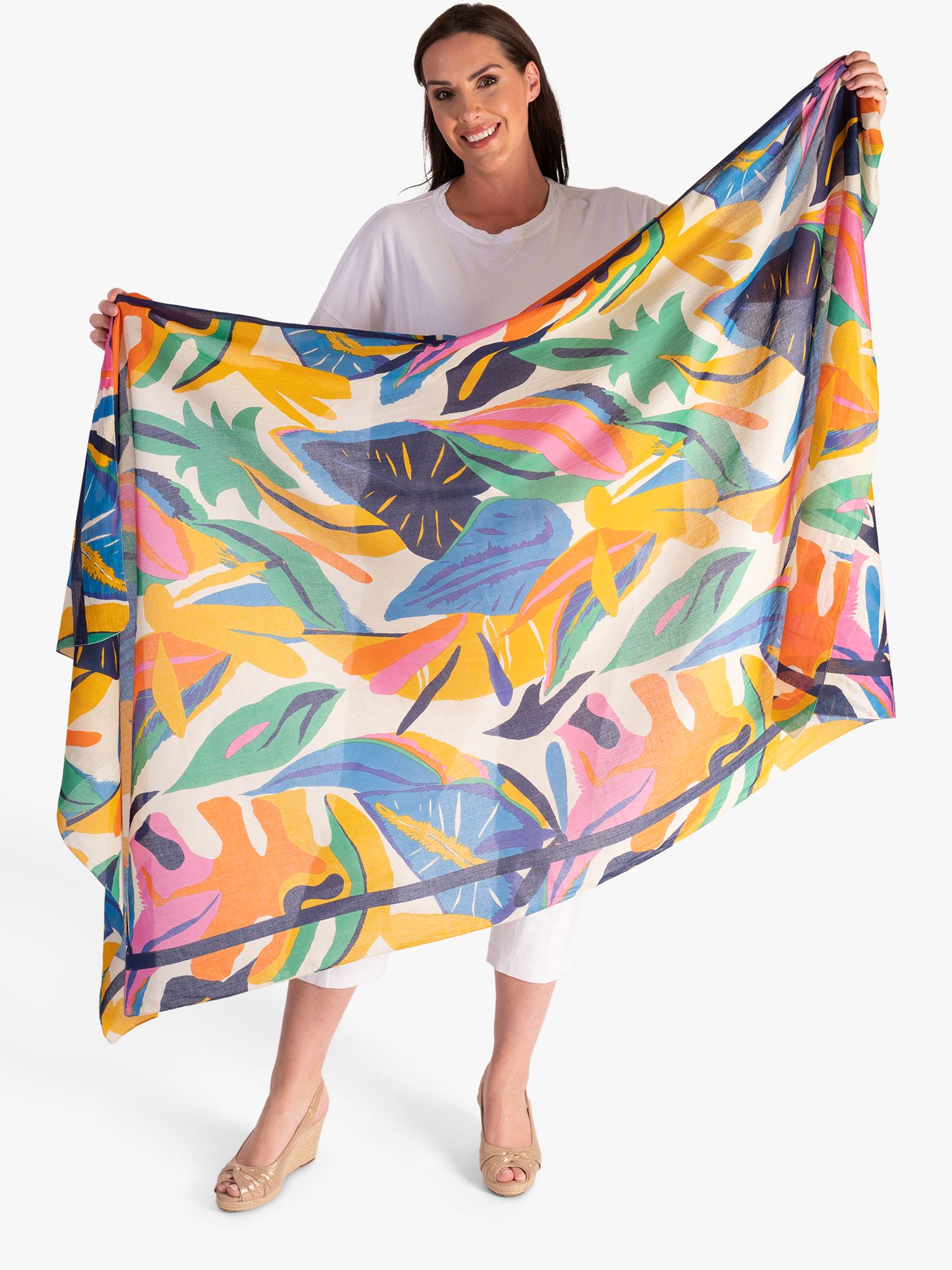 chesca Tropical Leaf Print Scarf, Multi