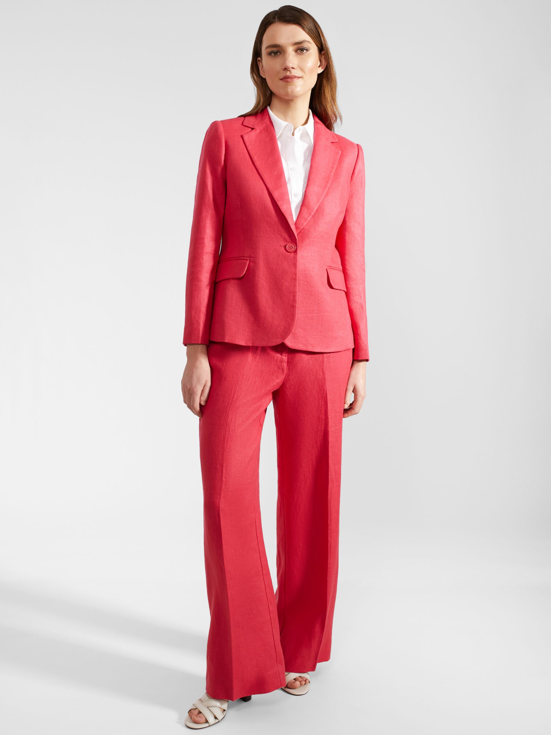 Hobbs Petite Mirabel Single Breasted Linen Suit Jacket, Raspberry Pink, 10