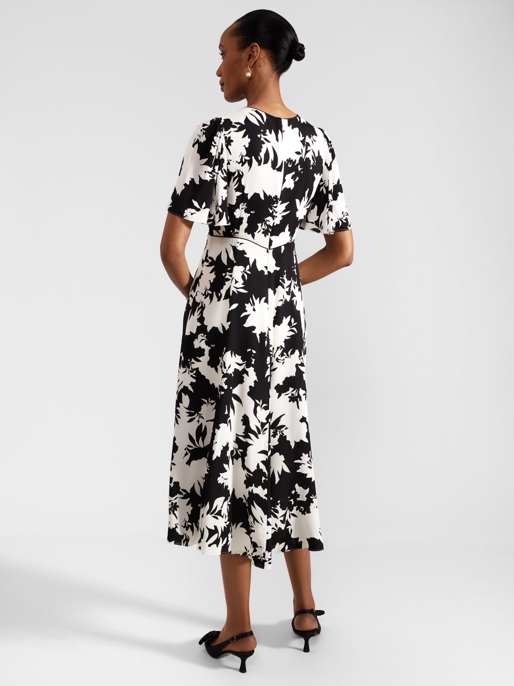 Hobbs Alva Floral Dress, Ivory/Black