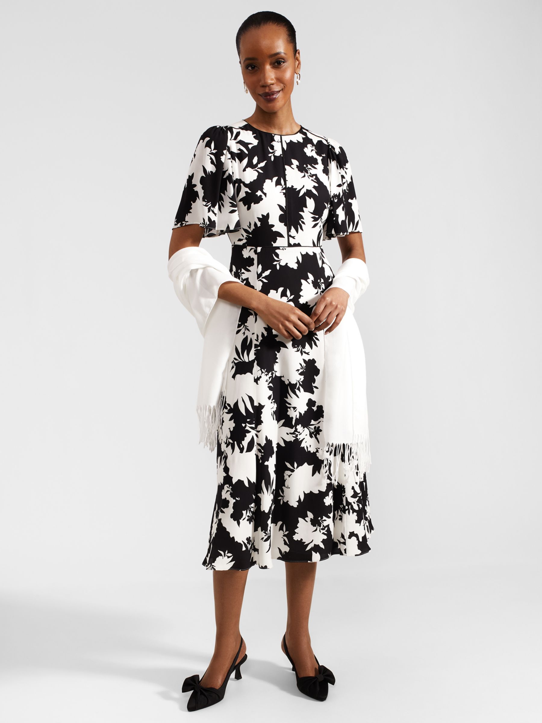 Hobbs Alva Floral Dress, Ivory/Black