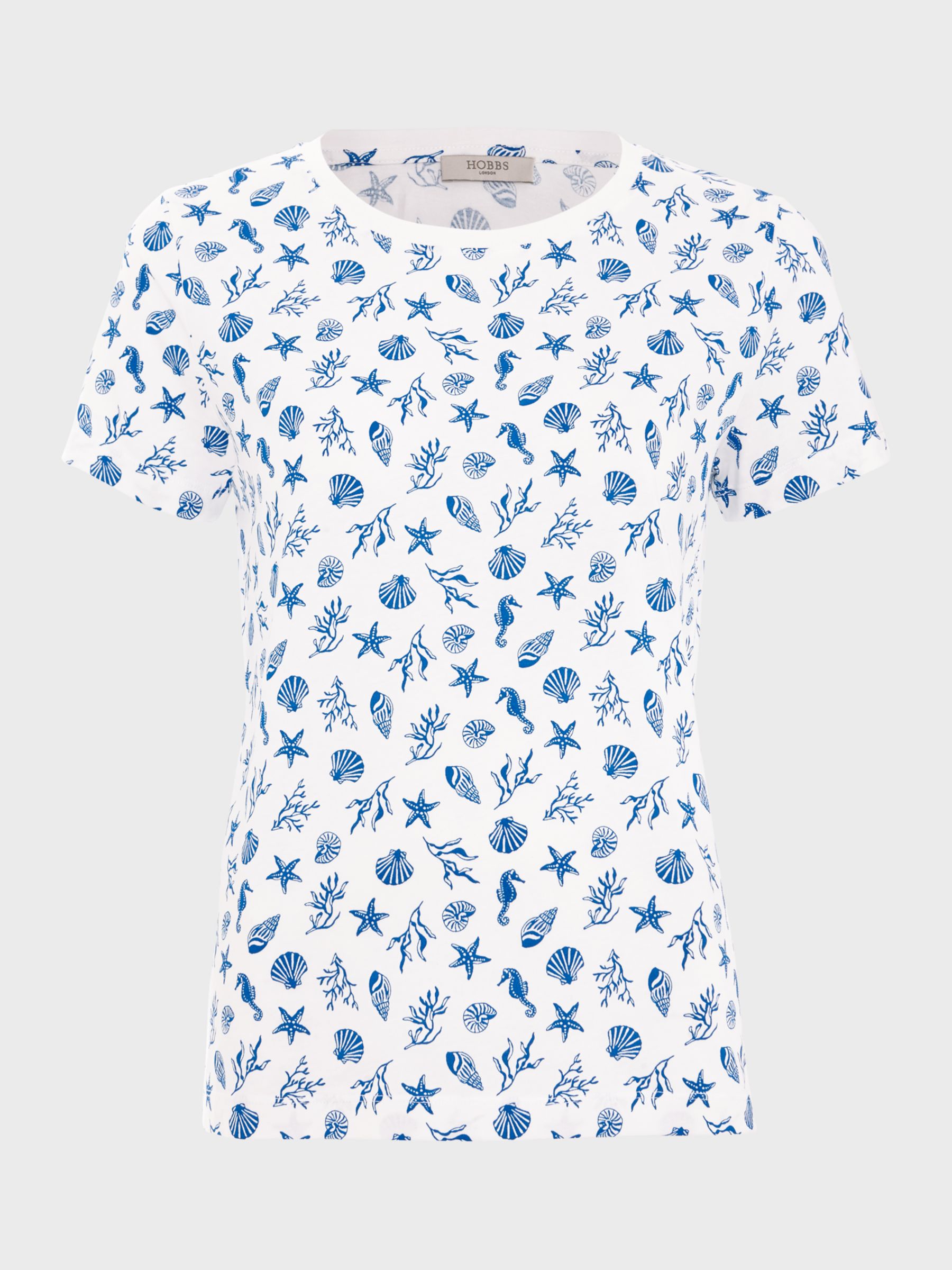 Hobbs Pixie Seashell Print T-Shirt, Ivory/Blue, M