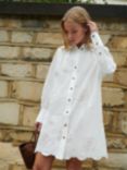 Ro&Zo Laser Cut Hem Shirt Mini Dress, White