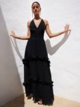 Ro&Zo Sienna Pleated Frill Maxi Dress, Black