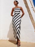 Ro&Zo Stripe Bandeau Maxi Wrap Dress, Black/White