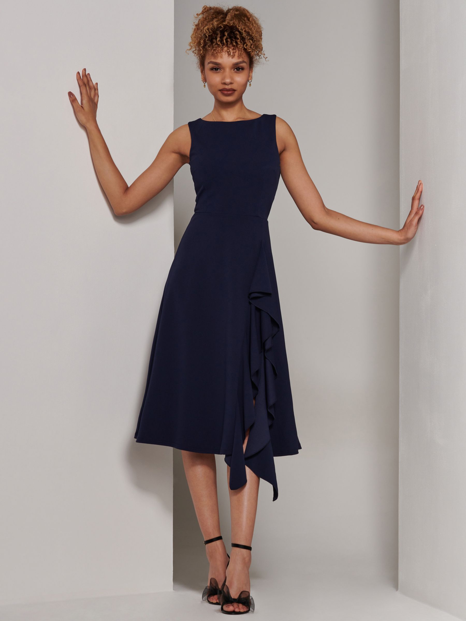 Jolie Moi Haylen Frill Midi Dress, Navy at John Lewis & Partners