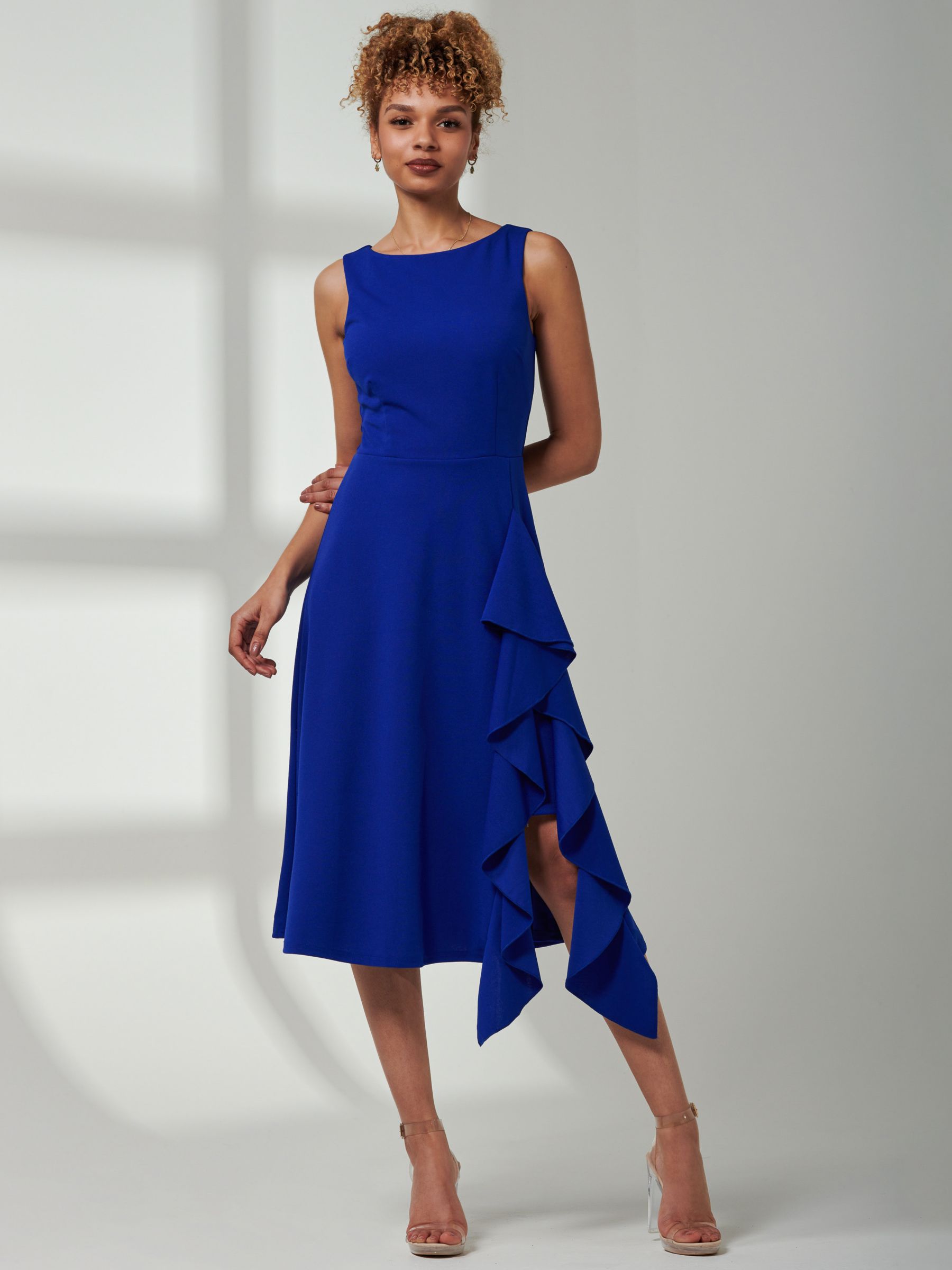 Jolie Moi Haylen Frill Midi Dress, Royal Blue, 8