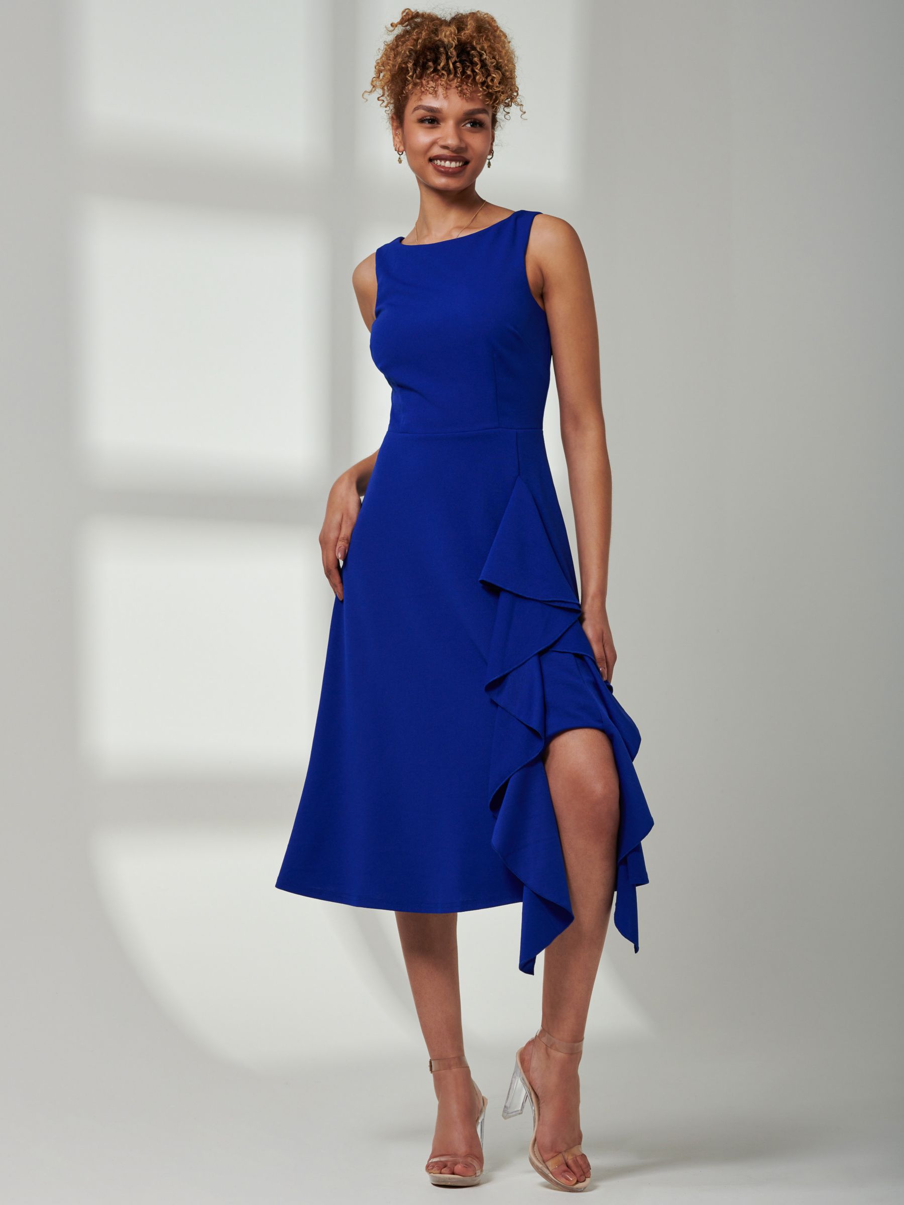 Jolie Moi Haylen Frill Midi Dress, Royal Blue, 8