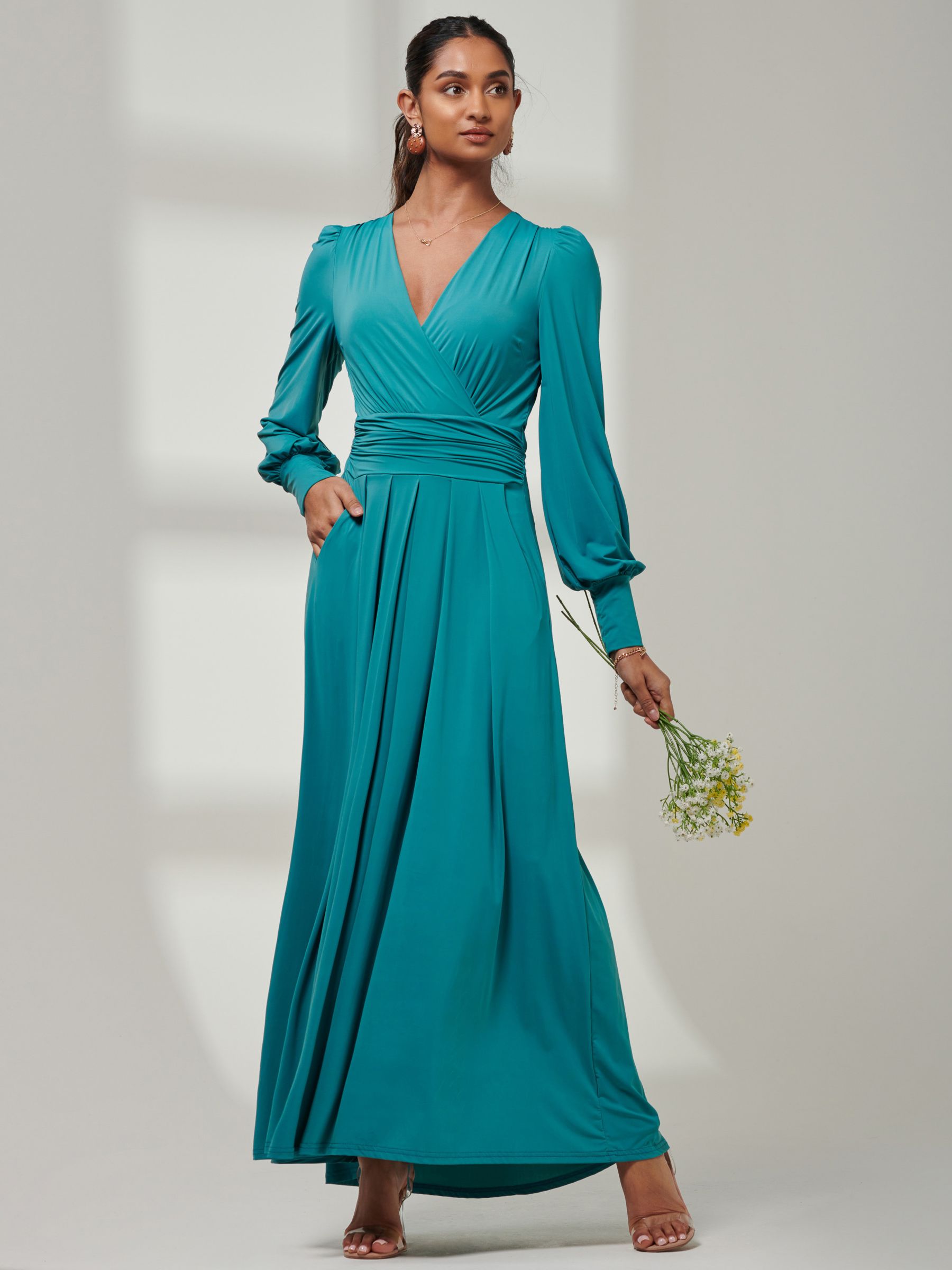 Jolie Moi Guilia Long Sleeve Maxi Dress, Teal