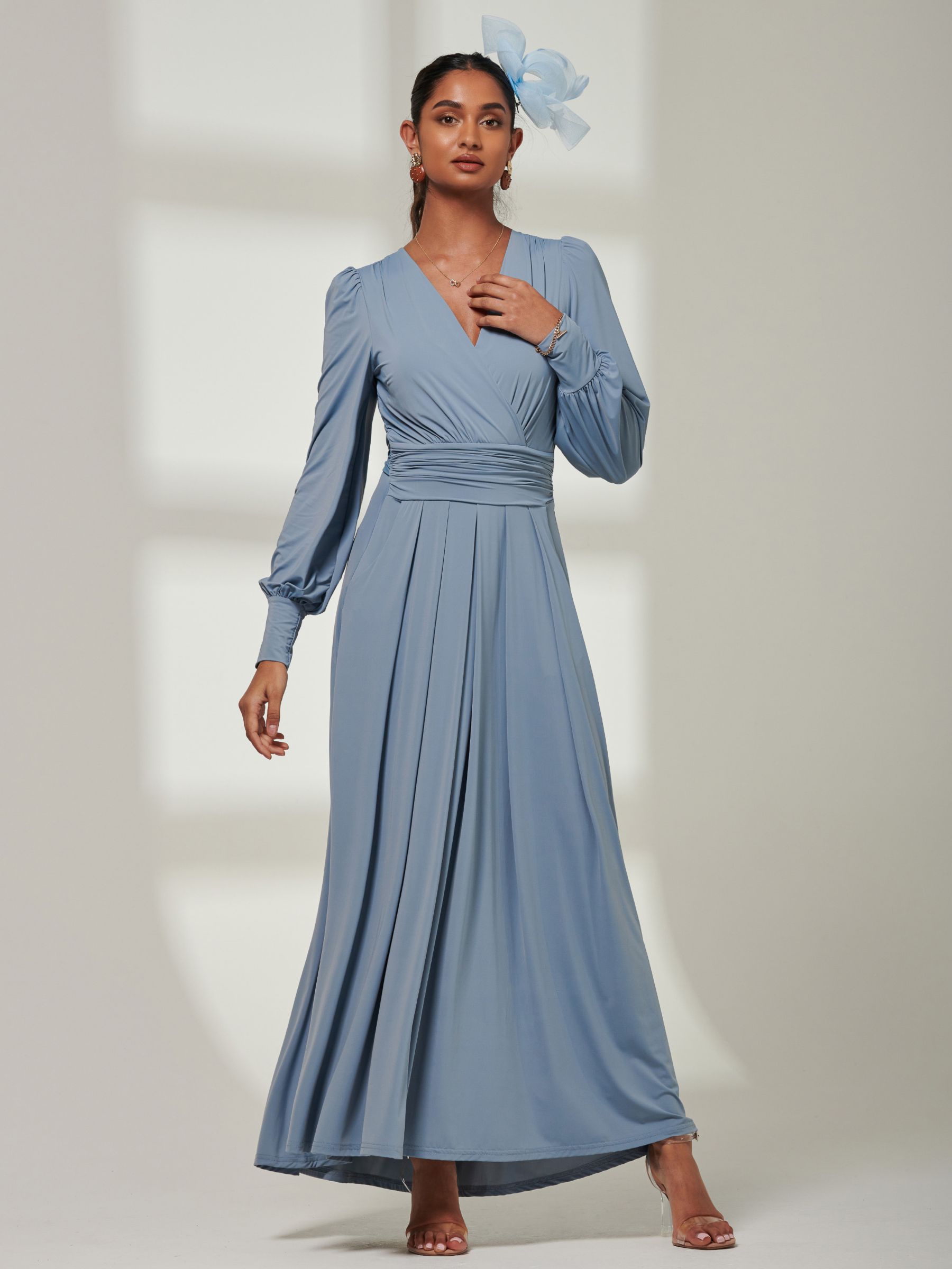 Jolie Moi Guilia Long Sleeve Maxi Dress, Steel Blue